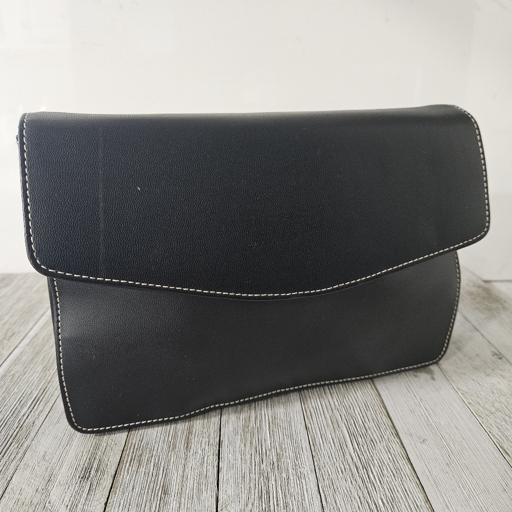 Black Multi-Pocket Handheld Trifold Personal Organizer Wallet Purse Clutch with